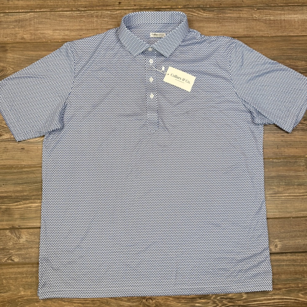 Collars & Co Men Size 2XL Relaxed Dress Collar Polo Blue White Vantage NWT - Picture 2 of 7
